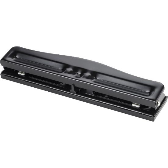 Picture of Business Source 3-Hole Adjustable Paper Punch - 3 Punch Head(s) - 11 Sheet Capacity - 1/4in Punch Size - Round Shape - Black