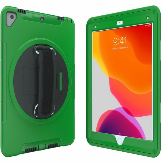 Picture of CTA Digital Protective Case with Build in 360 deg. Rotatable Grip Kickstand for iPad 7th/ 8th/ 9th Gen 10.2, iPad Air 3, iPad Pro 10.5, Green - Impact Resistant, Drop Resistant - Silicone Body - Hand Strap - 10.3in Height x 7.3in Width x 0.8in Depth - 1 P