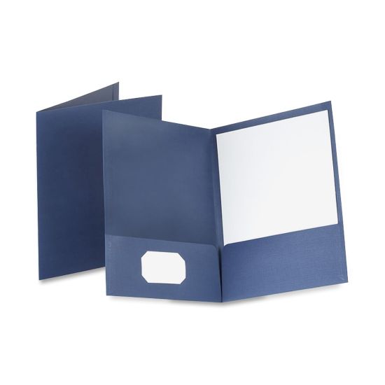 Picture of Oxford Linen Twin-Pocket Folders, 8 1/2in x 11in, Navy, Pack Of 25