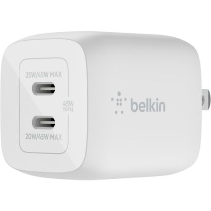 Picture of Belkin BoostCharge Pro Dual USB-C GaN Wall Charger with PPS 45W Laptop Chromebook Charging - Power Adapter - 45 W