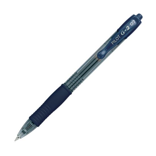 Picture of Pilot G2 Retractable Gel Pens, Fine Point, 0.7 mm, Clear Barrels, Navy Ink, Pack Of 12 Pens