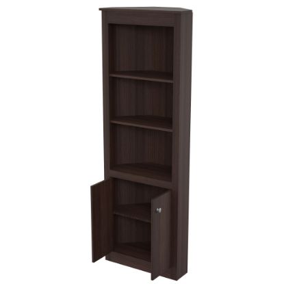 Picture of Inval 70inH 5-Shelf Corner Bookcase With 2-Doors, Espresso