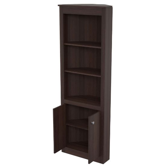 Picture of Inval 70inH 5-Shelf Corner Bookcase With 2-Doors, Espresso