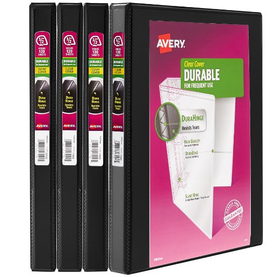 Picture of Avery Durable View 3 Ring Binders, 0.5in Slant Rings, Black, Pack Of 4