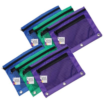 Picture of Charles Leonard Mesh Front Pencil Pouches, 10in x 7-5/8in, Assorted Colors, Pack Of 6 Pouches