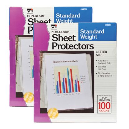 Picture of Charles Leonard Top-Loading Sheet Protectors, Non-Glare, 8 1/2in x 11in, Clear, 100 Per Pack, 2 Packs