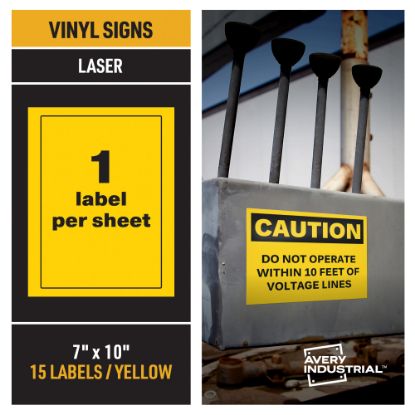 Picture of Avery Industrial Adhesive Vinyl Signs, 61554, Rectangle, 7in x 10in, Yellow, Pack Of 15