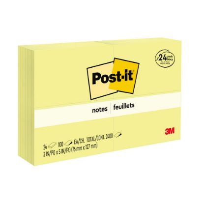 Picture of Post-it Notes Value Pack, 3 in x 5 in, 24 Pads, 100 Sheets/Pad, Clean Removal, Canary Yellow