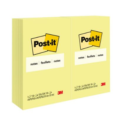 Picture of Post-it Notes, 4 in x 6 in, 12 Pads, 100 Sheets/Pad, Clean Removal, Canary Yellow