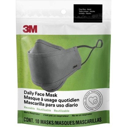 Picture of 3M Daily Face Masks - Recommended for: Face, Indoor, Outdoor, Office, Transportation - Cotton, Fabric - Gray - Lightweight, Breathable, Adjustable, Elastic Loop, Nose Clip, Comfortable, Washable - 10 / Pack