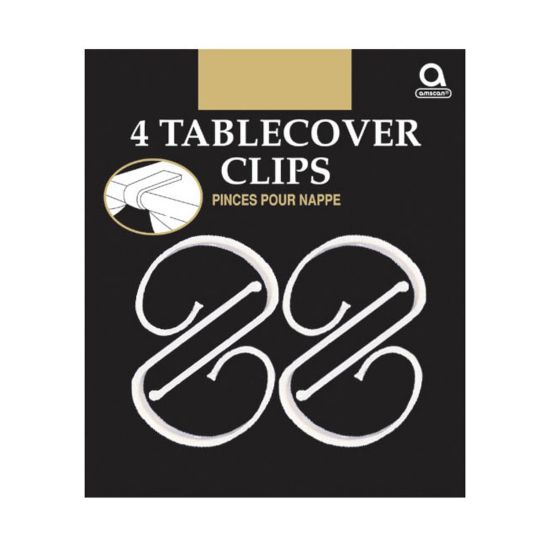 Picture of Amscan Plastic Table Cover Clips, 2-1/2in x 1-1/4in, Clear, 4 Clips Per Pack, Set Of 12 Packs