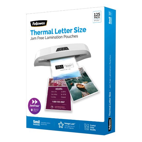 Picture of Fellowes ImageLast Premium UV Thermal Laminating Pouches, Letter Size, 5 Mil, 9in x 11-1/2in, Clear, Pack of 125 Pouches