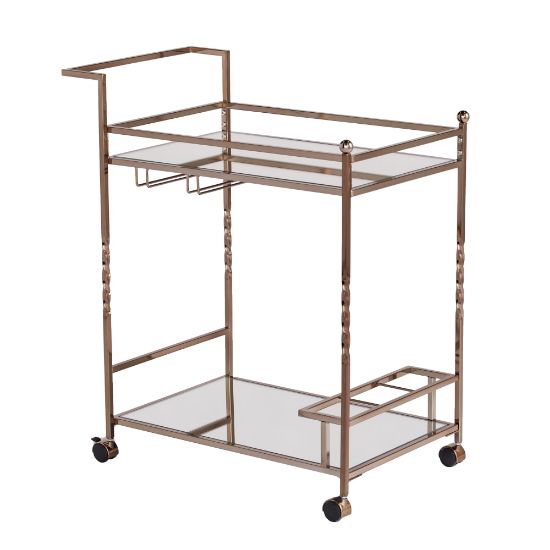 Picture of SEI Furniture Ivers 2-Shelf Mirrored Bar Cart, With Bottle Holders And Stemware Racks, 31-1/2inH x 29inW x 15-3/4inD, Champagne