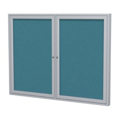 Picture of Ghent 2 Door Enclosed Fabric Bulletin Board, Satin Aluminum Frame, 36inH x 48inW, Teal