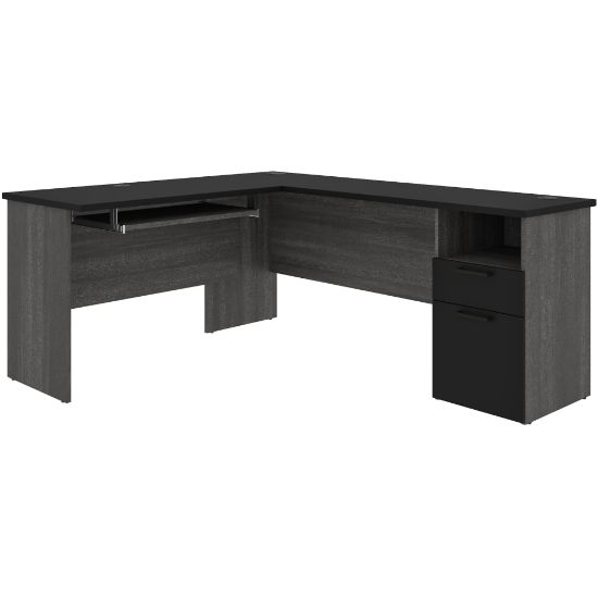 Picture of Bestar Norma 71inW L-Shaped Corner Desk, Black/ Bark Gray