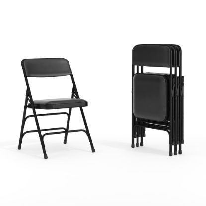 Picture of Flash Furniture HERCULES Series Curved Triple-Braced & Double-Hinged Upholstered Metal Folding Chairs, Black, Set Of 4 Chairs