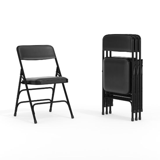 Picture of Flash Furniture HERCULES Series Curved Triple-Braced & Double-Hinged Upholstered Metal Folding Chairs, Black, Set Of 4 Chairs