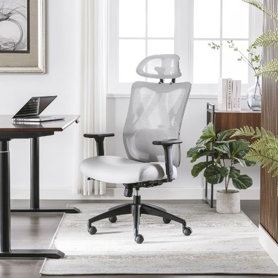 Picture of Serta SitTrue Ridgefield Ergonomic Mesh/Vegan Leather High-Back Task Chair, 51% Recycled, White/Black