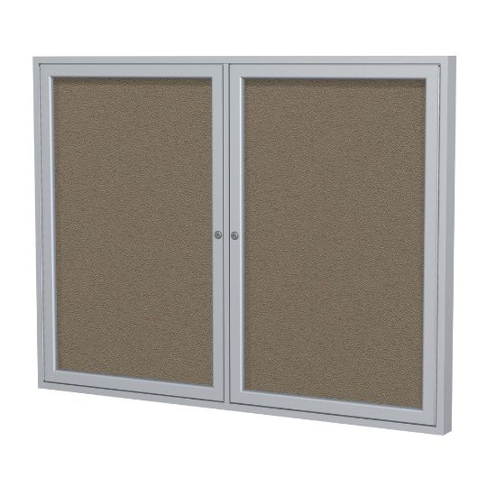 Picture of Ghent 2 Door Enclosed Fabric Bulletin Board, Satin Aluminum Frame, 36inH x 48inW, Taupe