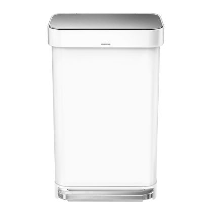 Picture of simplehuman Rectangular Stainless-Steel Step Trash Can, 12 Gallons, 25-7/8inH x 15-7/8inW x 13-3/8inD, White