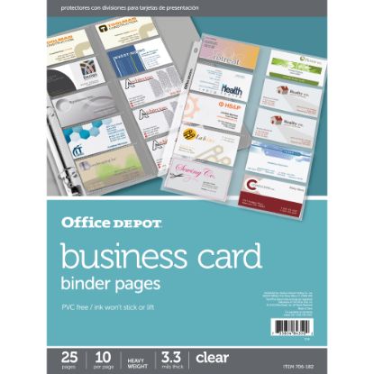 Picture of Office Depot Brand Business Card Binder Pages, 8-1/2in x 11in, Clear, Pack Of 25