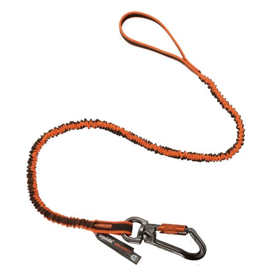 Picture of Ergodyne Squids 3109F(x) Double-Locking Single-Carabiner Tool Lanyards With Swivels, 25 Lb, 48in, Orange/Gray, Pack Of 6 Lanyards