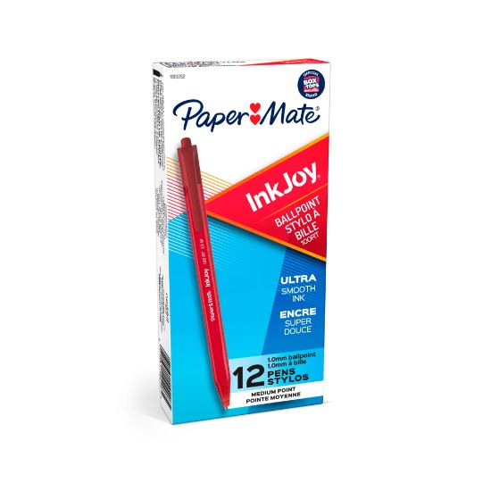 Picture of Paper Mate InkJoy 100 RT Pens, Medium Point, 1.0 mm, Translucent Red Barrels, Red Ink, Pack Of 12