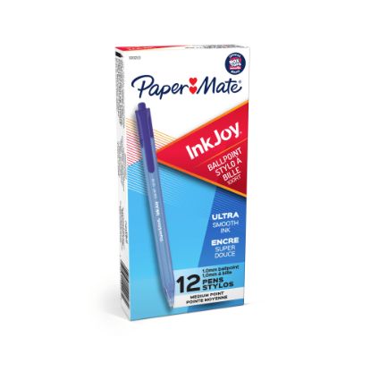 Picture of Paper Mate InkJoy 100 RT Pens, Medium Point, 1.0 mm, Translucent Blue Barrels, Blue Ink, Pack Of 12