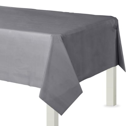 Picture of Amscan Flannel-Backed Vinyl Table Covers, 54in x 108in, Silver, Set Of 2 Covers