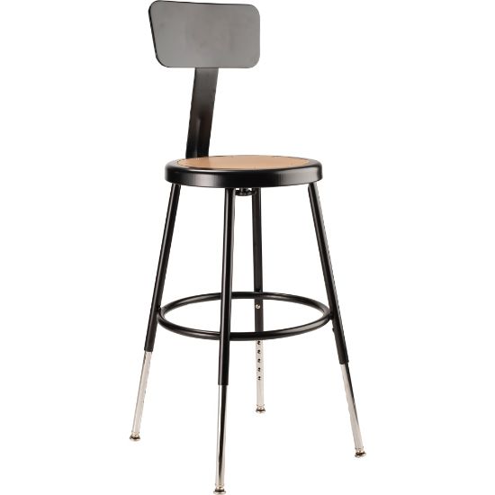 Picture of National Public Seating Adjustable Hardboard Stool With Back, 19in-27inH, Black