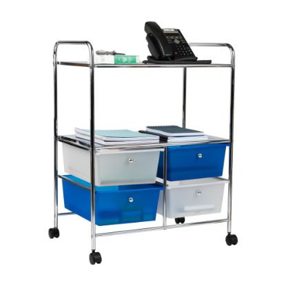 Picture of Mind Reader Rolling Cart 2-Tier/4-Drawer Craft Storage Metal and Plastic Utility Cart, 32inH x 15inW x 24-1/4inD, Blue and Silver