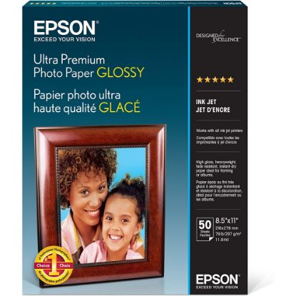 Picture of Epson Ultra Premium Glossy Photo Paper, Letter Size (8 1/2in x 11in), 79 Lb, Pack Of 50 Sheets, #S042175