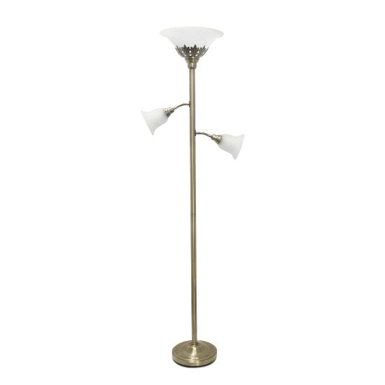 Picture of Elegant Designs 3-Light Floor Lamp, 71inH, Antique Brass/White