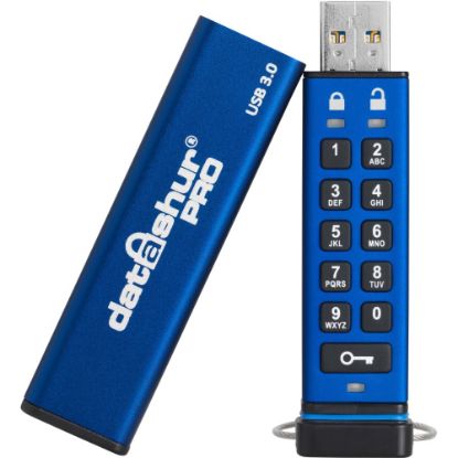 Picture of iStorage datAshur PRO 8 GB | Secure Flash Drive | FIPS 140-2 Level 3 Certified | Password protected | Dust/Water Resistant | IS-FL-DA3-256-8 - 8 GB - USB 3.2 (Gen 1) Type A - 169 MB/s Read Speed - 135 MB/s Write Speed - Blue - 256-bit AES