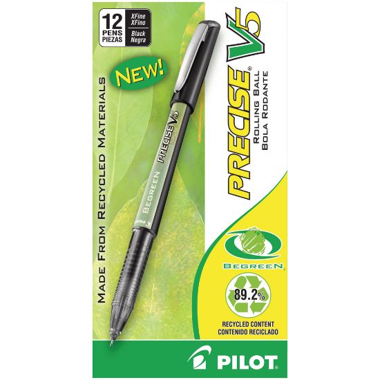 Picture of Pilot V5 BeGreen Liquid Ink Rollerball Pens, Extra Fine Point, 0.5 mm, 89% Recycled, Black Barrel, Black Ink, Pack Of 12