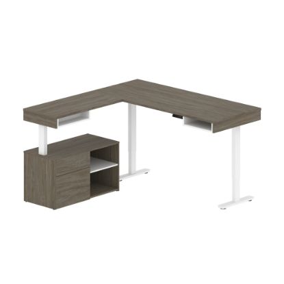 Picture of Bestar Viva 72inW L-Shaped Standing Corner Desk With Credenza, Walnut Gray