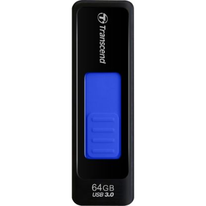 Picture of Transcend 64GB JetFlash 760 USB 3.0 Flash Drive - 64 GB - USB 3.0 - 80 MB/s Read Speed - 68 MB/s Write Speed - Black, Blue - Lifetime Warranty