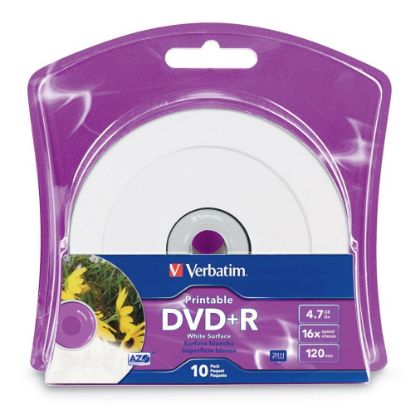 Picture of Verbatim DVD+R 4.7GB 16X White Inkjet Printable with Branded Hub - 10pk Blister - Inkjet Printable