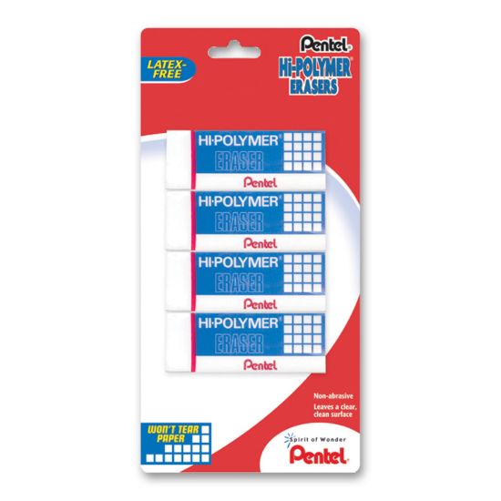 Picture of Pentel Hi-Polymer Erasers, White, Pack Of 4