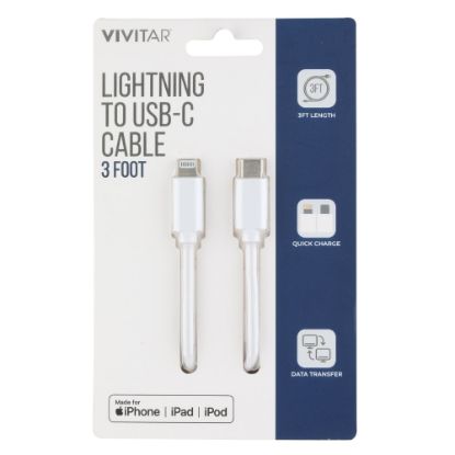 Picture of Vivitar Lightning To USB-C Cable, 3ft, White, NIL3003-WHT-STK-24