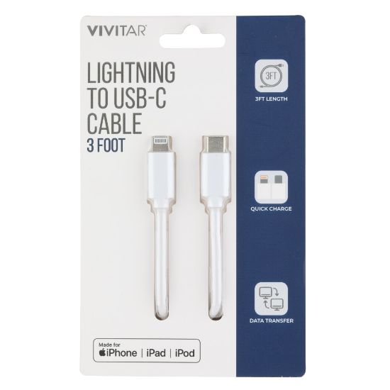 Picture of Vivitar Lightning To USB-C Cable, 3ft, White, NIL3003-WHT-STK-24