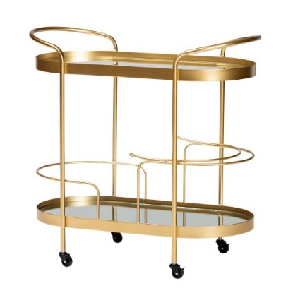 Picture of Baxton Studio Modern And Contemporary Glam Oval 2-Tier Mobile Wine Bar Cart, Brushed Gold