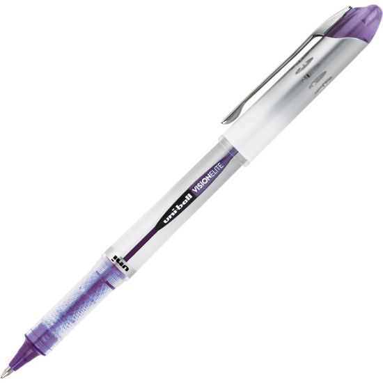 Picture of uni-ball Vision Elite Rollerball Pen, 0.8 mm, Light Gray Barrel, Purple Ink