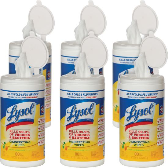 Picture of Lysol Disinfecting Wipes - Lemon Lime Scent - 80 Wipes per Canister - 6 Canisters per Box