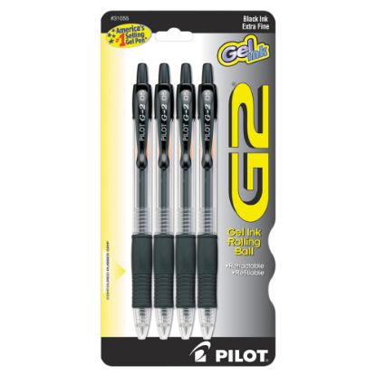 Picture of Pilot G2 Retractable Gel Pens, Extra Fine Point, 0.5 mm, Black Barrels, Black Ink, Pack Of 4