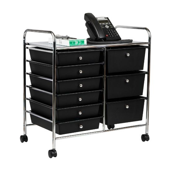 Picture of Mind Reader 3-Tier 9-Drawer Rolling Cart, Metal and Plastic, 26-1/4inH x 15-1/4inW x 24-1/4inL, Black