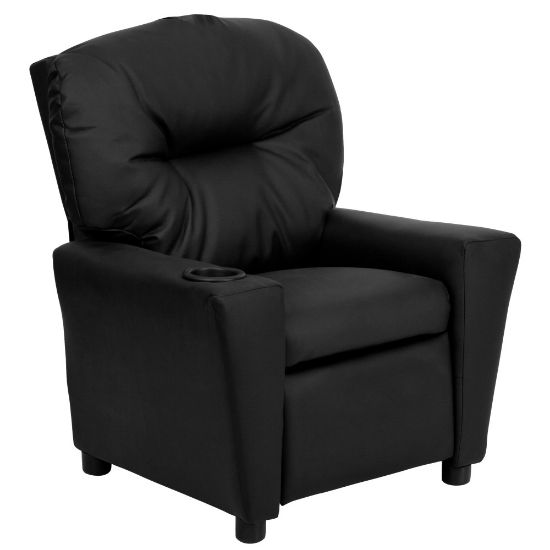 Picture of Flash Furniture LeatherSoft Faux Leather Kids Recliner With Cup Holder, Black