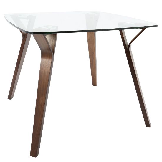 Picture of Lumisource Folia Mid-Century Modern Dining Table, Square, Glass/Walnut