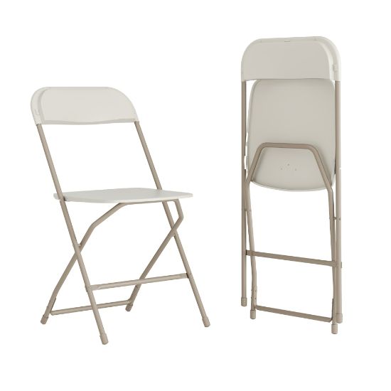 Picture of Flash Furniture Hercules Plastic Folding Chairs With 650-lb Capacity, Beige/Gray, Set Of 2 Chairs