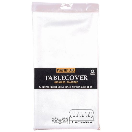 Picture of Amscan Plastic Table Covers, 54in x 108in, White Lace, Pack Of 2 Covers